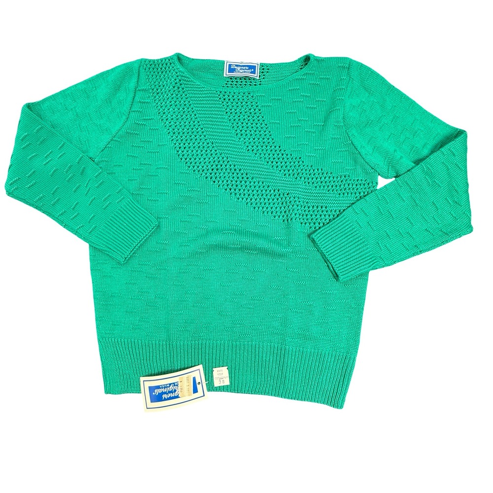 Designers Originals Vintage Sweater Womens 38 Green Pointelle Knit NWT